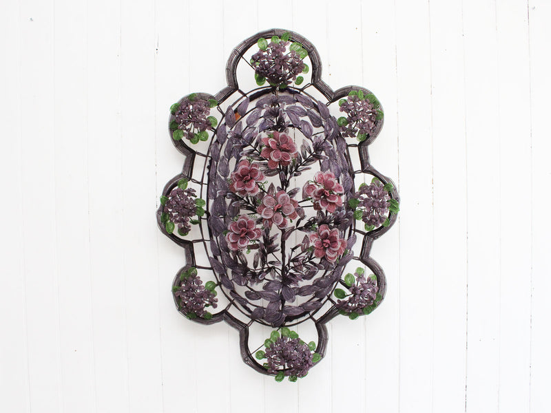 A Very Large Early 20th C Floral & Leaf Aubergine Beaded Wreath (D)