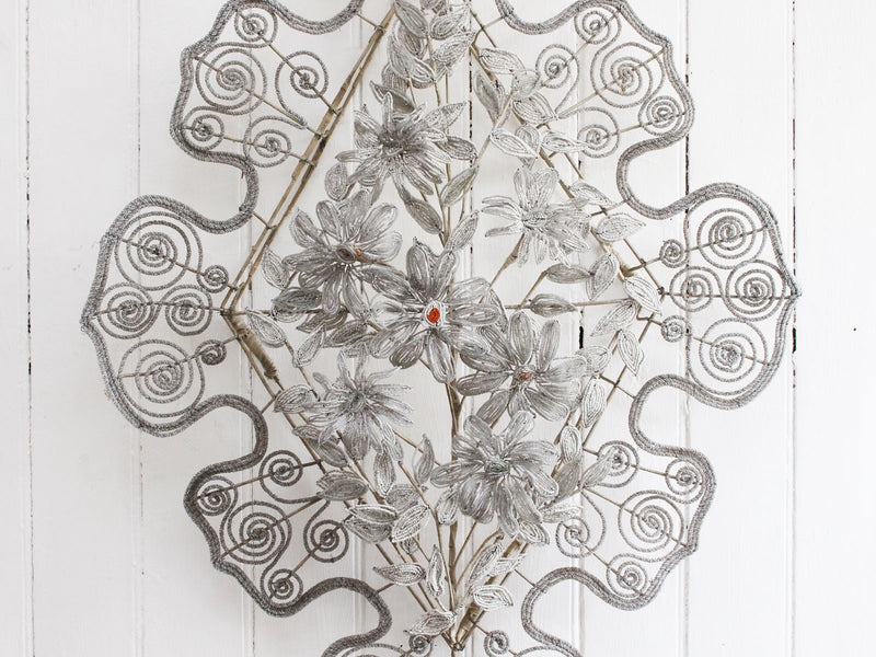 A Very Large Early 20th C Floral & Leaf White Beaded Wreath (E)