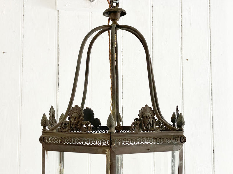 A 19th C French Bronze Lantern with Original Glass