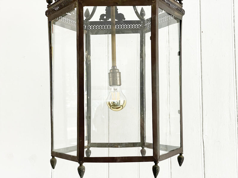 A 19th C French Bronze Lantern with Original Glass