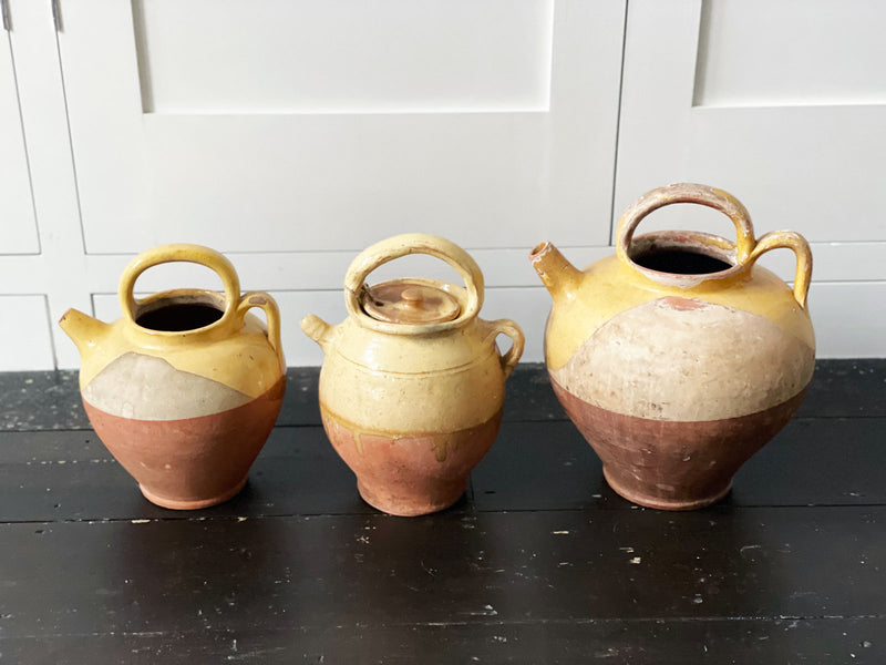 Antique French Terracotta Water Jug with Yellow Decoration 2