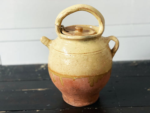 Antique French Terracotta Water Jug with Yellow Decoration 2