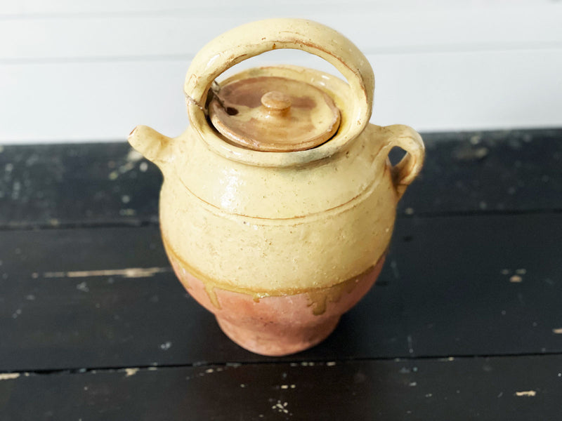 Antique French Terracotta Water Jug with Yellow Decoration 2