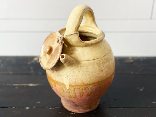 Antique French Terracotta Water Jug with Yellow Decoration 2