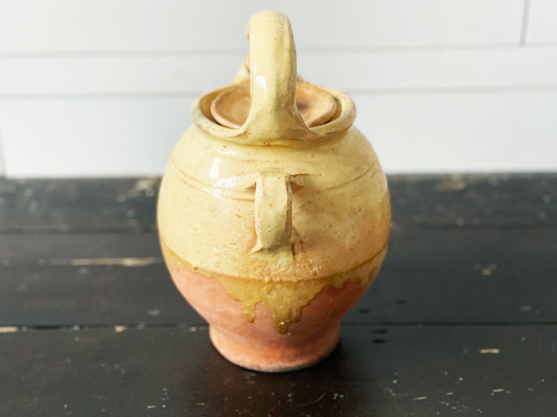 Antique French Terracotta Water Jug with Yellow Decoration 2