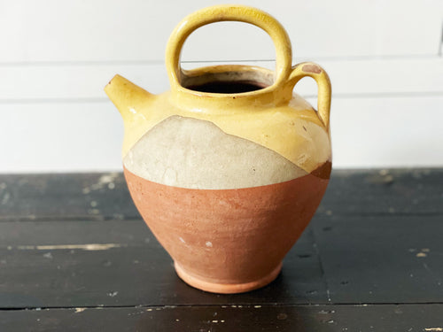 Antique French Terracotta Water Jug with Yellow Decoration 3