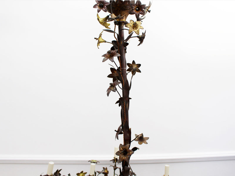 An Imposing French Gilt Flower and Leaf Ornate Metalwork Chandelier