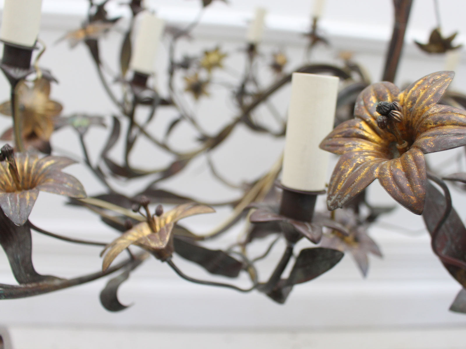 An Marburg – Ornate Flower Imposing Metalwork Leaf and Gilt Chandelier Streett French
