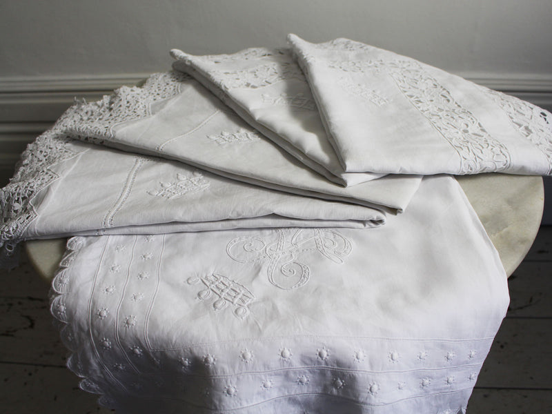 A Pair of Antique French Embroidered Pillowcases with Baron's Crown 1