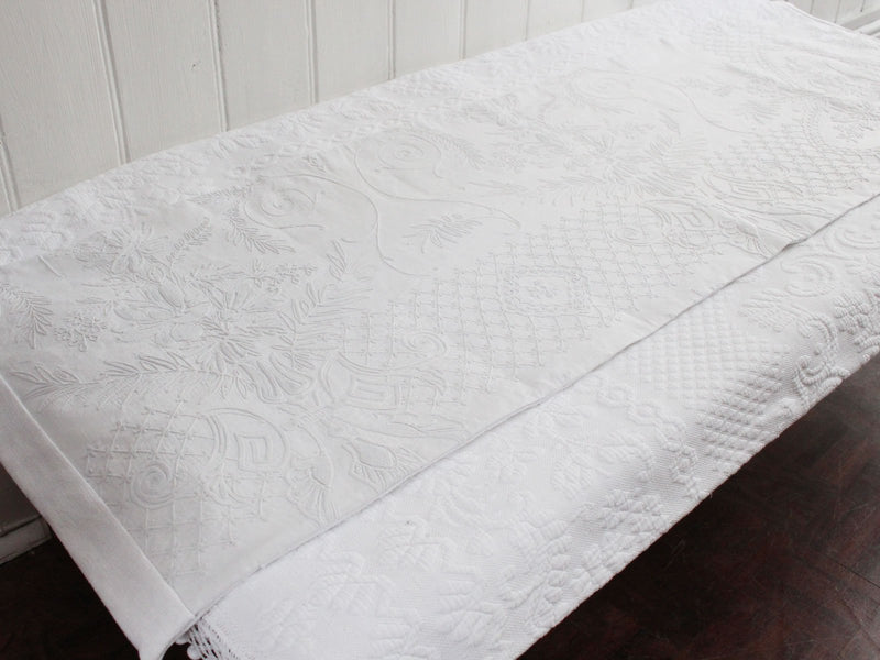 Bolsters - Antique French White on White Embroidered Cornely on Linen Bolster P343