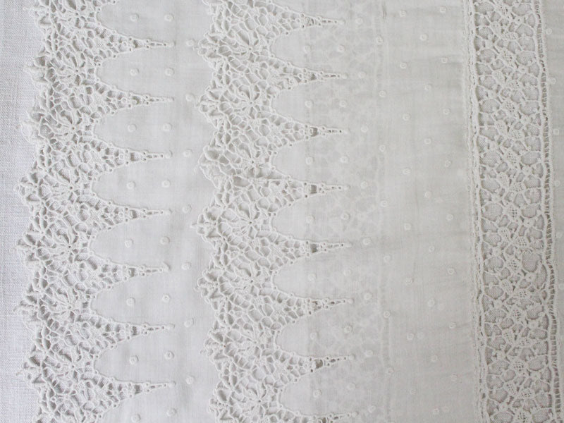 Bolsters - Antique French Embroidered Lace on Linen Bolster by Charlotte Casadéjus