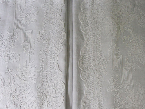 Bolsters - Antique French Scalloped Cornely on Linen