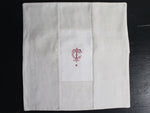 30cm Square Cushion - Antique French Red & White Monogram CT or TC on Linen