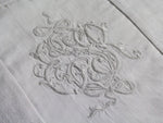 30cm Square Cushion - Antique French White on White Monogram ESR on Linen