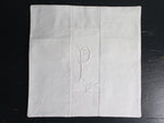 30cm Square Monogrammed Cushion - Antique French White on White Embroidered 'P' on Linen