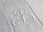 30cm Square Monogrammed Cushion - Antique French White on White Embroidered 'B' on Linen
