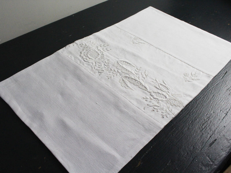Medium Bolster - Antique French White Embroidery on Linen by Charlotte Casadéjus