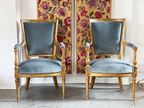 A Pair of French Empire Style 19th C Painted Gilt Wood Armchairs - Antique European decorative furniture UK - Fine Antiques - Antique Furniture uk - Decorative French Antiques - Streett Marburg