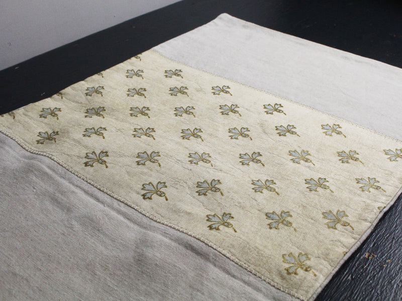 Small Bolster - Antique French Silk Fleur de Lys Pattern on Linen Cushion