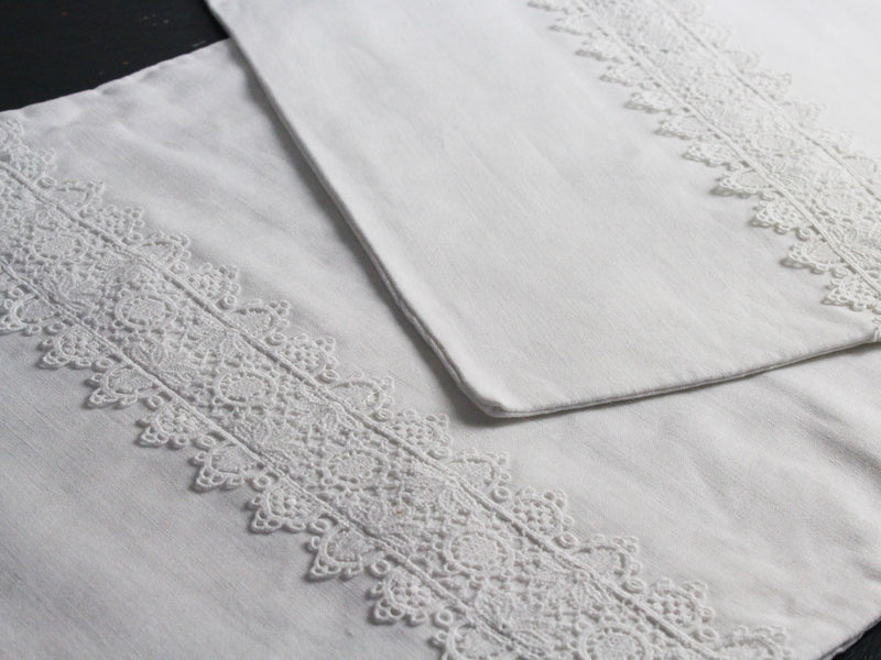 Small Bolster - Antique French White Lace on Linen Cushion
