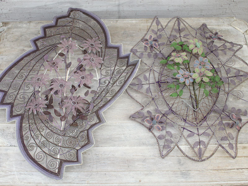 A Very Large and Unusual Early 20th C Floral Beaded Wreath in Aubergine and Mauve Tones