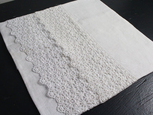 30cm Square Cushion - French Antique White Lace on Linen