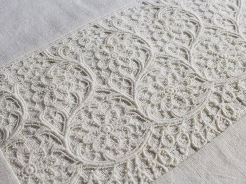 30cm Square Cushion - Antique French Ivory Lace on Linen