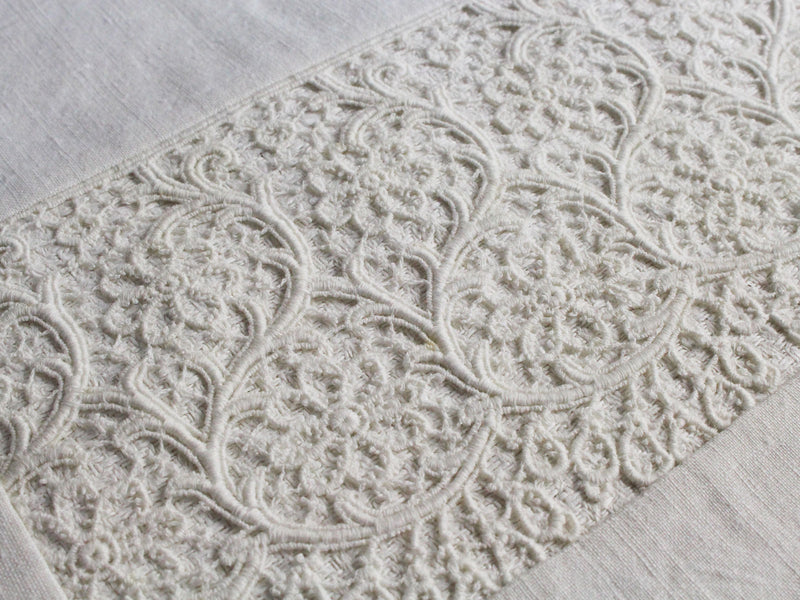 30cm Square Cushion - Antique French Ivory Lace on Linen