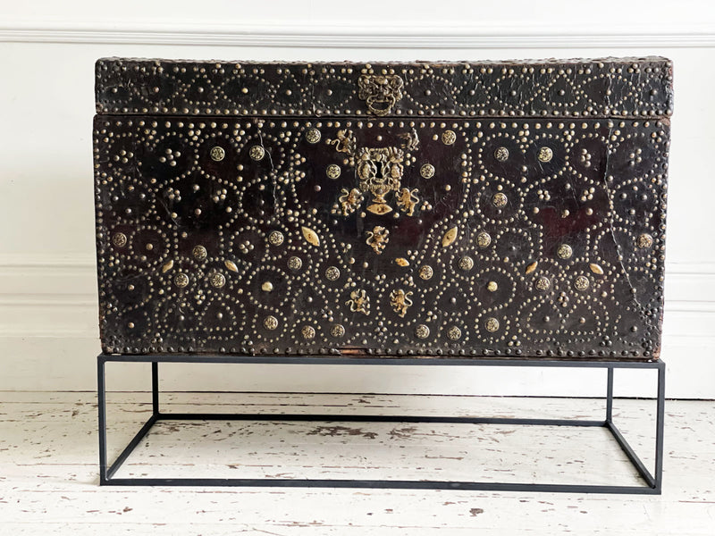 A 17th Century French Leather & Brass Malle on Stand - Fine Antiques - Antique Furniture uk - Decorative French Antiques - Streett Marburg
