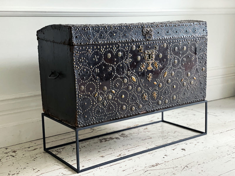 A 17th Century French Leather & Brass Malle on Stand - Fine Antiques - Antique Furniture uk - Decorative French Antiques - Streett Marburg