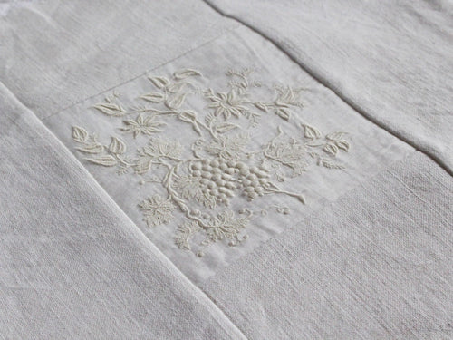 30cm Square Cushion - Delicate Antique French Embroidery on Linen P346
