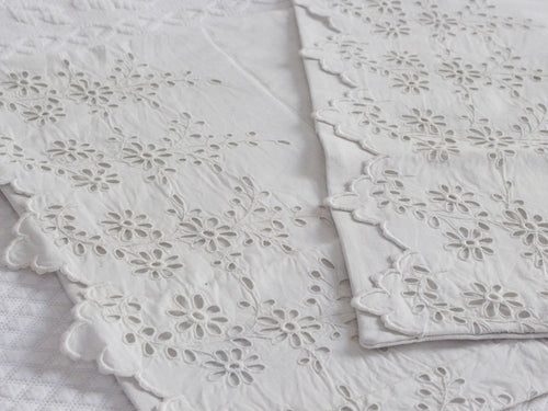40cm Square Cushion - Antique French Broderie Anglaise on Linen P356