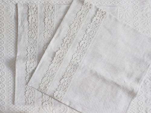 50cm Square Cushion - Antique French White on White Embroidery on Linen P358