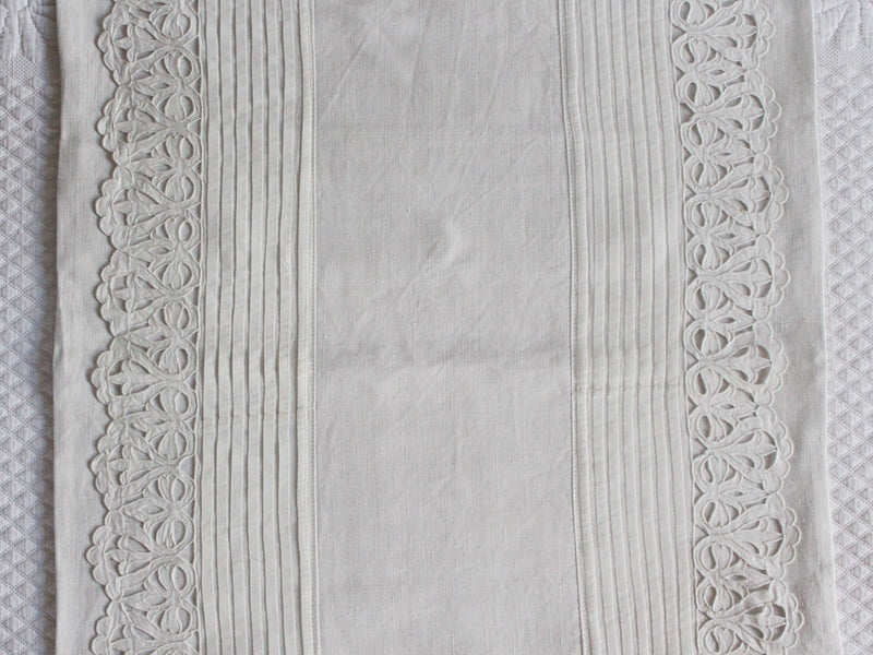 50cm Square Cushion - Antique French White on White Broderie Anglaise on Linen P362