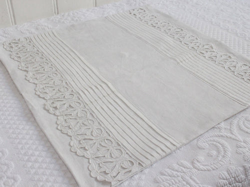 50cm Square Cushion - Antique French White on White Broderie Anglaise on Linen P362