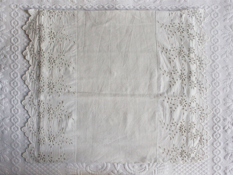 50cm Square Cushion - Antique French Embroidered Edging on Linen P353