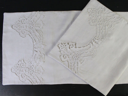 Medium Bolster - Antique French White Cutwork on Linen by Charlotte Casadéjus