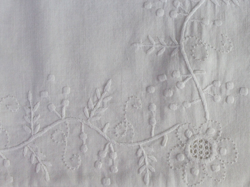 Medium Bolster - Antique French White Floral Embroidery on Linen Cushion by Charlotte Casadejus