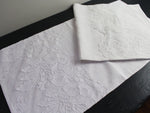 Medium Bolster Monogrammed - Antique French White Embroidered tulle on Linen by Charlotte Casadéjus