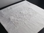 40cm Square Cushion - Antique French White Embroidered Monogram on Linen