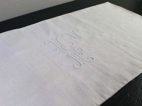Medium Bolster Monogrammed - Antique French White on White Embroidered 'F' on Linen by Charlotte Casadéjus