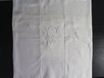50cm Square Monogrammed Cushion - Antique French White on White Embroidered 'F' on Linen