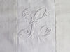 50cm Square Monogrammed Cushion - Antique French White on White Embroidered 'L' on Linen