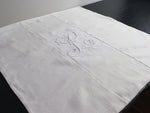 50cm Square Monogrammed Cushion - Antique French White on White Embroidered 'L' on Linen