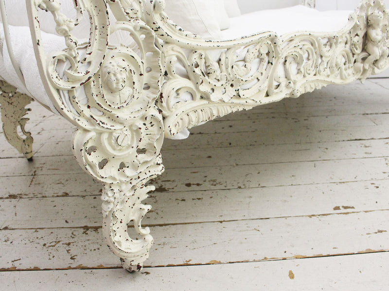 An Ornate 19th Century French Painted White Metal Daybed
