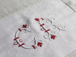 40cm Square Cushion - Antique French White & Red Embroidered Monogram CR on Linen