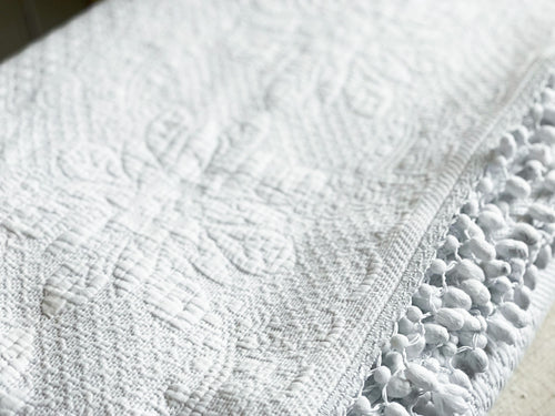 An Antique French Piqué Bedcover with Pompoms White - Antique French Textiles - Charlotte Casadejus 