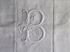 40cm Square Monogrammed Cushion - Antique French White on White Embroidered 'B' on Linen