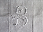 40cm Square Monogrammed Cushion - Antique French White on White Embroidered 'B' on Linen