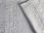 Small Bolster - Antique French White on White Embroidered Floral Cutwork on Linen